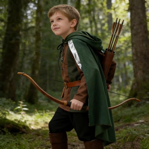 Image of Akokvlar 8 Pcs Medieval Archer Costume for Boys Renaissance Kids Hunter Costume with Cape