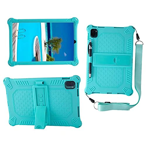 LANHOMEX Xiaomi mi pad 5 / pad 5 proケース、Xiaomi mi pad 5 / pad 5 proカバー（鉛筆ホルダー付き）-3 in1ヘビーデューティー頑丈な耐衝撃スタンドハイブリッドバンパー保護キッズボーイショルダーベルトタブレットカバー (ミントグリーン)