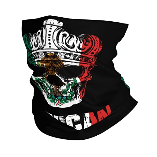 King Skull Mexican Flag Seamless Neck Gaiter Face Mask Seamless UV Protection Shield Scarf Bandana for Motorcycle Cycling Riding Running Headbands White