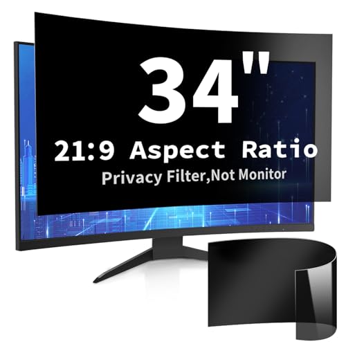 Image of 34 Inch Curved Computer Privacy Screen Filter for 21:9 Widescreen Computer Monitor Screen Protector Computer Screen Privacy Shield Anti Glare and Blue Light