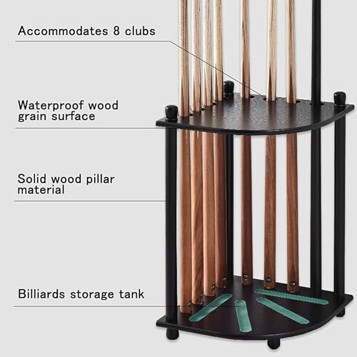 Support d'angle bois queues de billard rack rangement cannes à pêche gris - 7