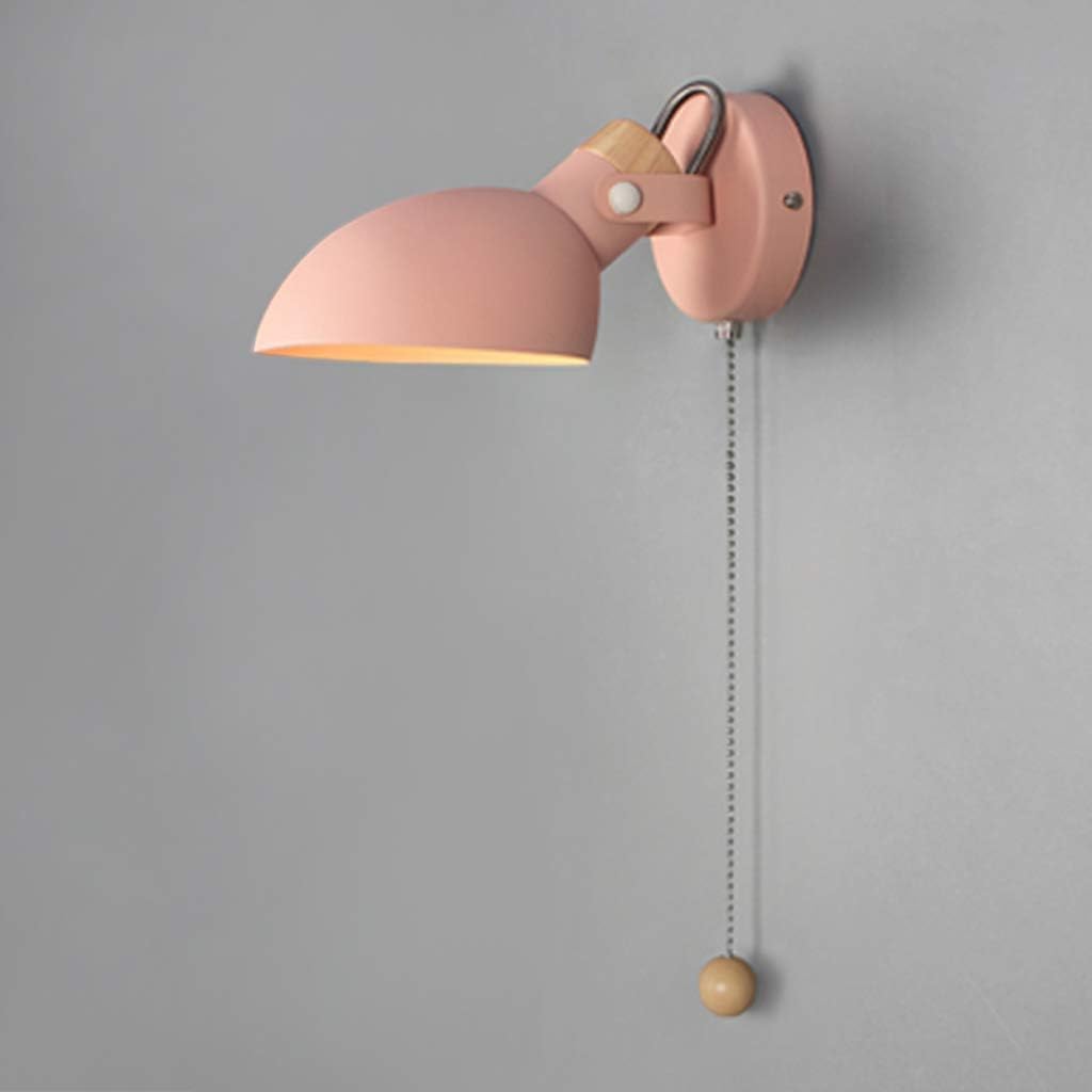 Wall Lights Sconces ﻿ LED Wall Lamps for Bedroom with Pull Cord Switch, Modern Living Room Wall Light with Rotating Lampshade, E14 Wooden Base Reading Bedside Lamp Indoor Wall Sconce for Kids Room-Bla