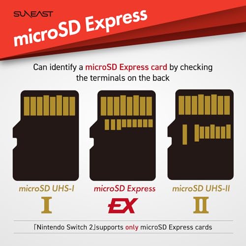 Image of SUNEAST microSD Express Memory Card, 256GB, Up to 890MB /s Read 750MB /s Write, Compatible with Nintendo-Switch 2, High-Speed Storage for Gaming and 4K Video, Class 10 U3 V30 UHS-I A1