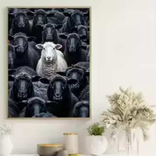 Affiche Toile Peintures Art Mural Mouton Nordique Noir Blanc