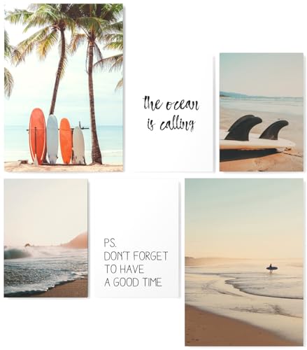 Papierschmiede® Mood Poster Set Surfers Holiday, Bilder Wohnzimmer Deko Schlafzimmer, 2x 30x40 cm und 4x 21x30 cm, Wellen Meer Strand Palmen - Größe der Wandbilder passend für IKEA-Rahmen
