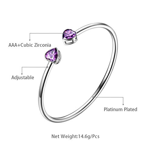 Beautlace February Birthstone Adjustable Braceletss Silver Plated Birth Stone Open Double Heart Bracelets Birthday Gifts Jewelry For Girls And Women Kb0018F #TOP5