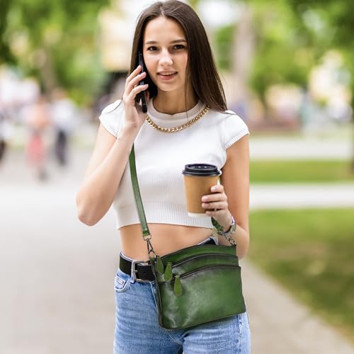 Image of HESHE Crossbody Bags for Women Genuine Leather Purses with Multi-Pockets Vintage Ladies Small Shoulder Satchel Bag