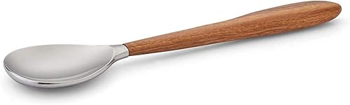 Miniatura 4 de Nambé Curvo - Cuchara de servir, cuenco de acero inoxidable de 13 x 3 pulgadas con mango de madera de acacia, utensilio moderno para servir