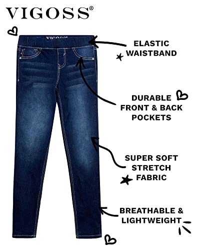 Vigoss Girls' Jeggings - Pull On Super Stretch Denim Skinny Jeans For Girls (2T-16), Size 16, Blueberry Cream #TOP1