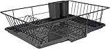 JOEY'Z Extra Large Black 3 Piece Dish Rack Sink Set with Removable Drainboard & Utensil Holder - Heavy Duty Coated Wire - 19" x 12" x 5"