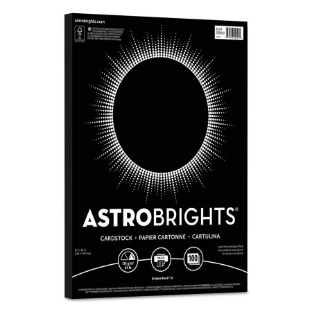 Astrobrights Color Cardstock, 65lb, 8 1/2 x 11, Eclipse Black, 100 Sheets - 2202401, (Pack of 2)