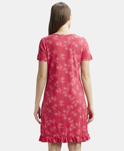 Image of Jockey RX25 Women Micro Modal Cotton Ruffled Hem Styled Half Sleeve Printed Sleep Dress (Colors & Prints May Vary)