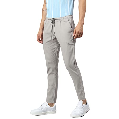 Image of Hubberholme Men's Tapered Fit Cotton Trousers, Ankle Length Elastic & Drawstring Waist Chinos