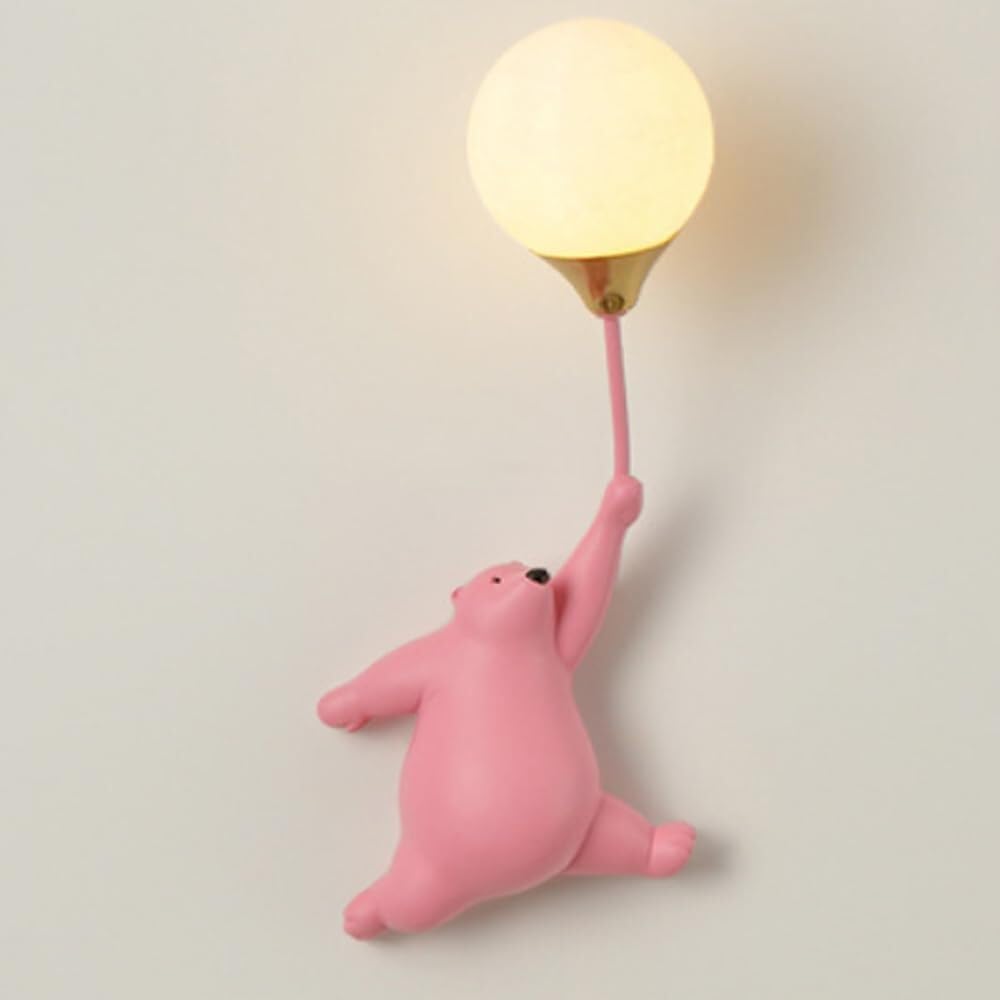 SXSCARKX G9 Cartoon Bear Balloon Wall Light Hardwired Lamp For Kids Bedroom 3D Printed Lampshade Living Room Sconces Fairy Mount Lighting Fixture Girls/Boys