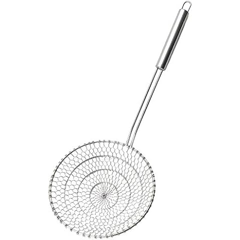 Best Utensils Asian Kitchen Stainless Steel Spider Strainer Professional Wire Skimmer with Spiral Mesh (Dia. 18CM) Cover