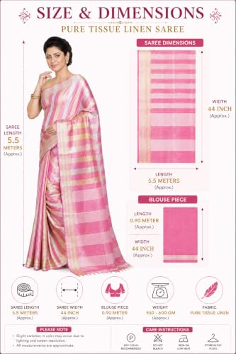 Image of HAIDER ALI AND SONS Pure Tissue Linen Saree for Women with Blouse Piece | Bhagalpuri Handloom Linen Saree | Soft Breathable Lightweight Ethnic Saree for Party, Festival, Office Wear |