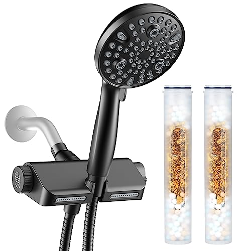Image of MakeFit Dual Shower Head Matte Black Bundle with 1-PACK Shower Filter Replacement Cartridge