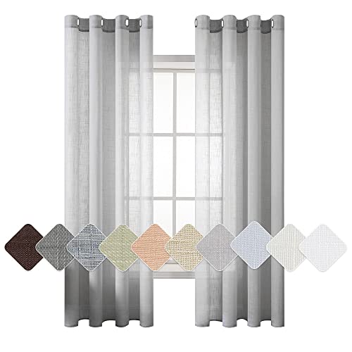 MIULEE 2 Panels Voile Curtains Sheer Cross Linen-like Solid Color Contemporary Decorative Ring Top Eyelet Panels for Bedroom Livingroom Nursery Room Silver 55" Wx57 L - Image 2