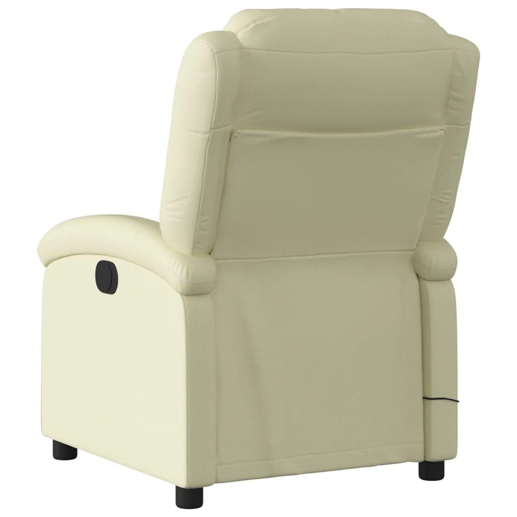 Massagesessel Elektrisch Creme Echtleder mit 6-Punkt-Vibrationsmassage und Elektromotor verstellbar bis 135 Grad, Holz Metall Gestell, bequemer Relaxsessel für Wohnzimmer Büro Lounge Ruhe