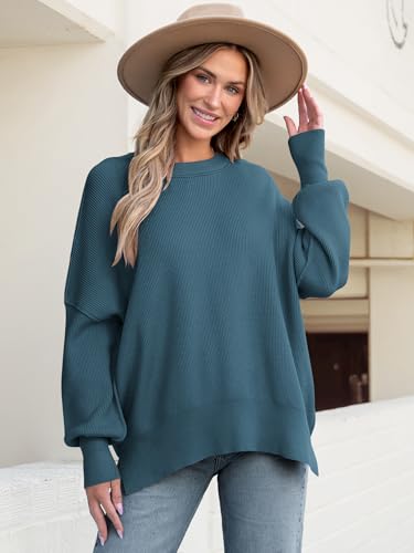 Image of ANRABESS Women Oversized Sweaters Batwing Long Sleeve 2026 Fall Outfits Crewneck Casual Knit Side Slit Fashion Pullover Top