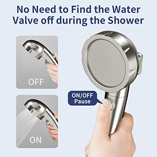 Hanlian High Pressure Shower Head With Pause Button, 3 Spray Modes Shower Head For Rv Camper, Water Saving On Off Shower, Handheld Shower Head With Hose And Self-Adhesive Holder (Brushed Nickel) #TOP2