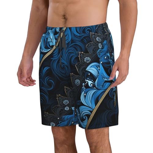 Men's Swim Trunks Blue and Black Pattern Quick Dry Board Shorts Mens Bathing Suit Beach Swimwear with Pockets4