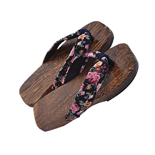 Healifty Sandales japonaises en bois - Style traditionnel japonais - Pour enfants - Taille 16-22 - Rose - - Fleur de prunier noire, 22-34