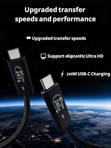Image of 80Gbps USB4 Cable for Thunderbolt 5, 3.3FT USB C to USB C Braided Cable, Up to 120Gbps Bandwidth, 240W PD3.1 Fast Charging, 16K /8K Display, Compatible with Thunderbolt 4 /3, MacBook, SSD, Monitor