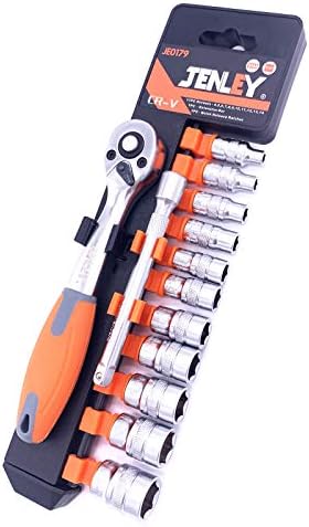 JENLEY 1/4-Inch Drive Ratchet Wrench Socket Wrench Set,Metric Socket set CR-V Sockets,4mm-14mm 72Teeth,Quick-Released Ratchet Wrench,Extension bar for Repair Works 6Point-13Pieces