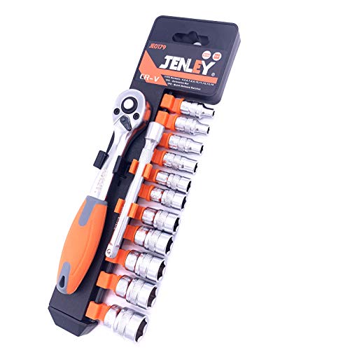 Jenley 1/4-Inch Drive Ratchet Wrench Socket Wrench Set,Metric Socket Set Cr-V Sockets,4Mm-14Mm 72Teeth,Quick-Released Ratchet Wrench,Extension Bar For Repair Works 6Point-13Pieces #TOP1