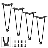 DonYoung Hairpin Legs 12', Coffee Table Legs, 4PCS Set Metal Furniture Legs, Mid Century Modern Style Table Legs for Bench Nightstand with Rubber Floor Protectors, Black