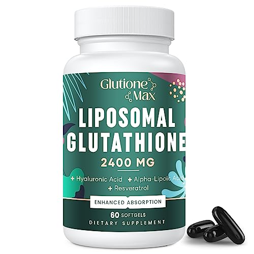 Glutione Max 2400MG Liposomal Glutathione | Max Absorption | Glutathione Supplement with Hyaluronic Acid, Resveratrol, L - Glutathione Reduced, Non - GMO Antioxidant , Energy, 60 Softgels