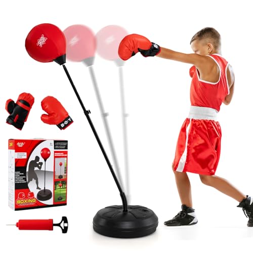 Goplus Punching Bag for Kids, Height Adjustable Kids Workout Equipment with Boxing Stand, Boxing Gloves, Inflator for Teens Adults Boys & Girls Aged 8+, Reflex Bag for Christmas Birthday (Black)