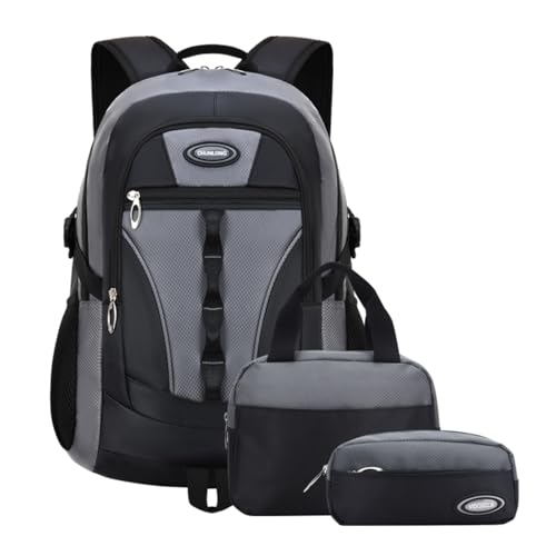 VIDOSCLA Conjunto de mochila escolar para meninos adolescentes, mochilas para meninas, mochila com lancheira, A12# cinza, Large, Mochilas Daypack