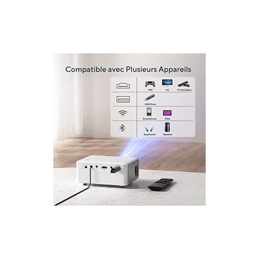 vidéoprojecteur wifi bluetooth, akiyo mini projecteur portable avec trépied, 720p natif supportée 1080p projecteur video home cinéma, compatible avec smartphone hdmi usb firestick