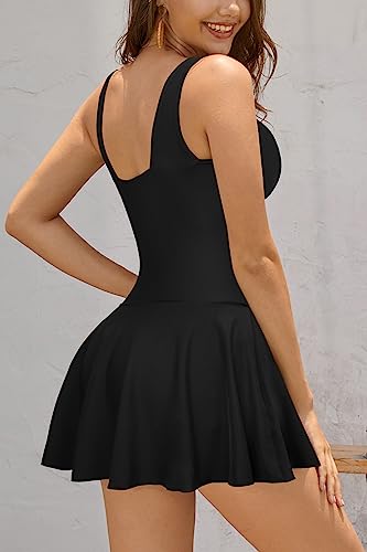 SHEKINI Women's V Neck One Piece Skirt Swimsuit Ruched Retro Swimdress Bathing Suit4