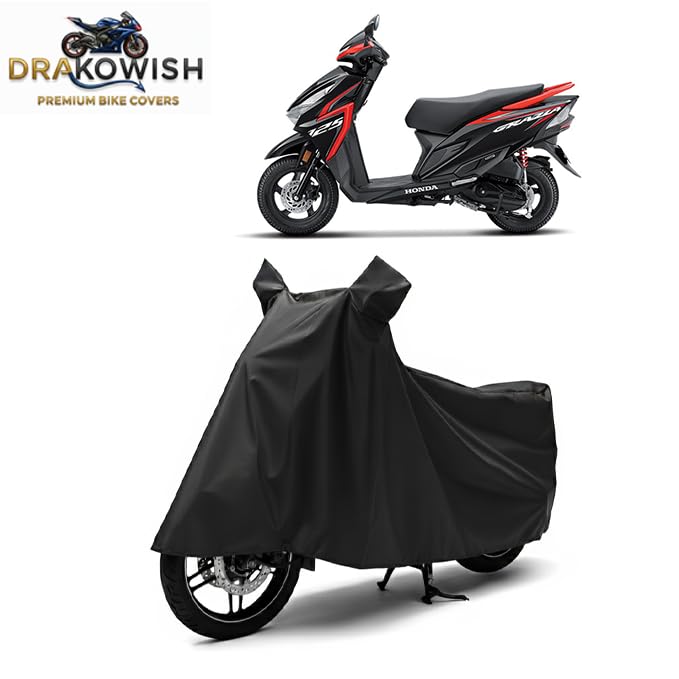 Image of DRAKOWISH Waterproof Scooty Cover for Honda Grazia | All Weather Protection from Rain, Dust, UV Rays & Scratches with Mirror Pockets & Buckle Belt | Grazia Scooty Cover