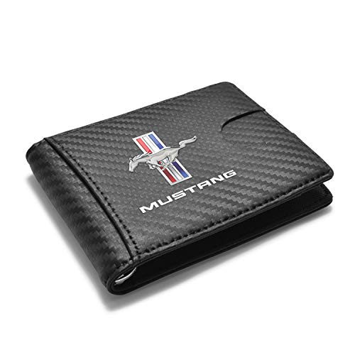 PDTXCLS Ford Mustang Tri-Bar Logo Black Slim Real Leather Carbon Fiber Patterns RFID Blocking Bi-fold Wallet2