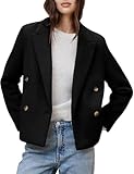 QIBABU Womens Winter Wool Blend Pea Coat Short Double Breasted Notched Lapel Blazer Overcoat(2164-Black-S-QB)