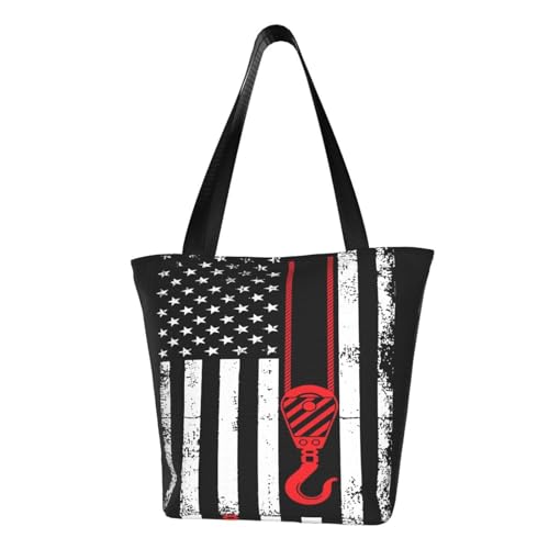 Excavator American Flag Bags Shoulder Tote Bag Large Handbags for Women Suitable for Travel 13 Inches