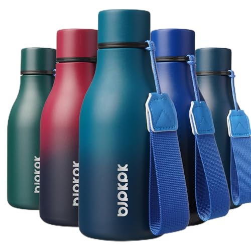 Image of BJPKPK Insulated Water Bottles, 12oz Stainless Steel Metal Water Bottle with Strap, BPA Free Leak Proof Jugs, Mugs, Flasks, Reusable Thermal Flasks for Sports & Travel, Sea