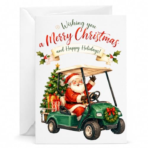 Santa Driving Golf Cart Christmas Greeting Card