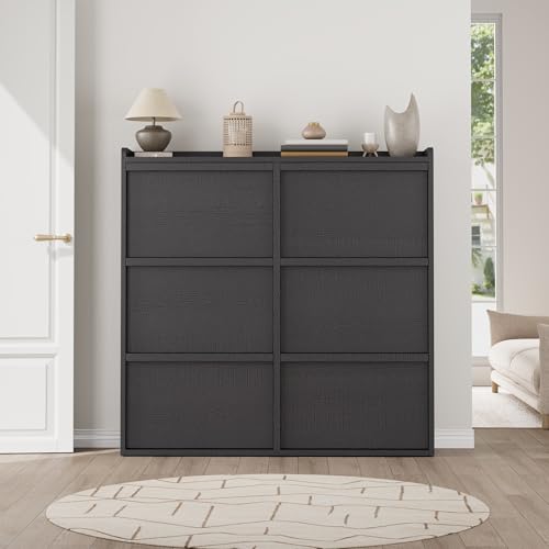 GarveeHome Shoe Cabinet with 6 Flip Drawers, Wooden Shoe Organizer Cabinet with Adjustable Shelf, Shoe Storage for Entryway, Hidden Shoe Cabinet for Hallway, Living Room, Black