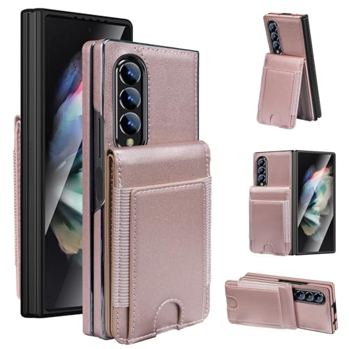 Étui rabat Galaxy Z Fold 6 rose gold en cuir avec porte-cartes magnétique
