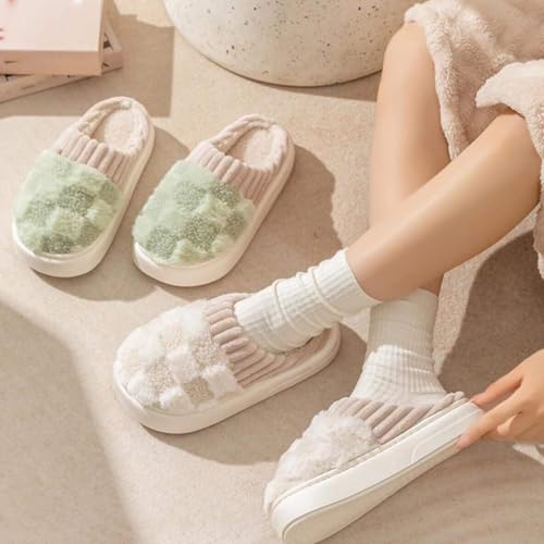 Checkered Slipper House Slippers for Women Men Plush Warm Fuzzy Slippers Flyffy Bedroom Shoes, Slip On Indoor Outdoor Fall Winter Comfortable Plaid Thick Bottom Slipper2