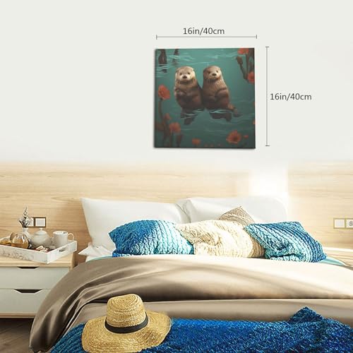 Impression sur toile loutres amoureuses de qualité premium