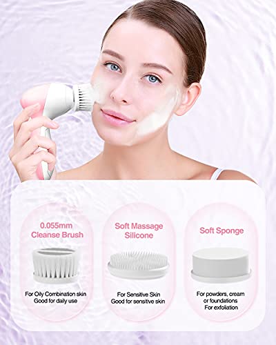 TOUCHBeauty Conjunto de Escova de Limpeza Facial com Estojo e 3 Cabeças de Escova Giratória para Ini