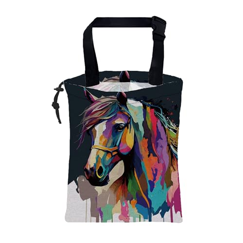Image of Car Garbage Bag Abstract Colorful Horse Drawstring Car Trash Bag Hanging for Back Seat with Adjustable Buckle Canvas Vehicle Trash Can Easy-to-Install