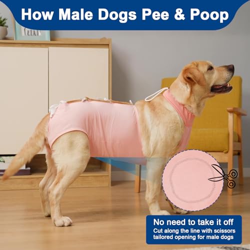 Image of BARKLESS Recovery Suit for Dogs, Soft Surgical Onesie for Female Spay | Breathable Cotton Body Suit for Dog After Surgery to Prevent Licking Abdominal Wounds, Cone Alternative (Pink, L)