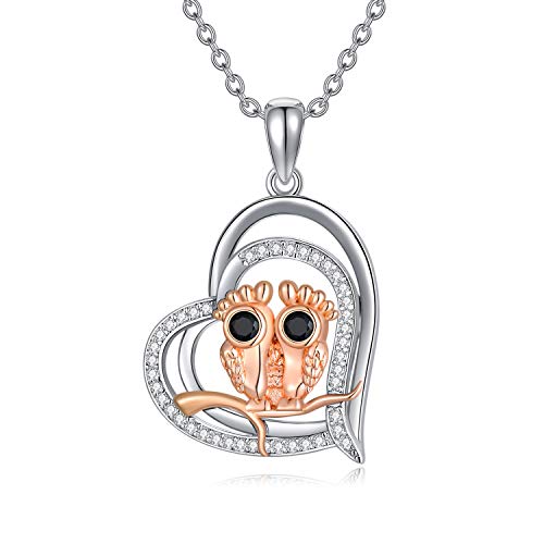Collier chouette argent S925 anti-allergie avec cœur en zircone pur